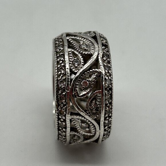 Sterling Silver 925 ADI Wide CZ Eternity Band Ring Missing One Stone - Picture 5 of 14